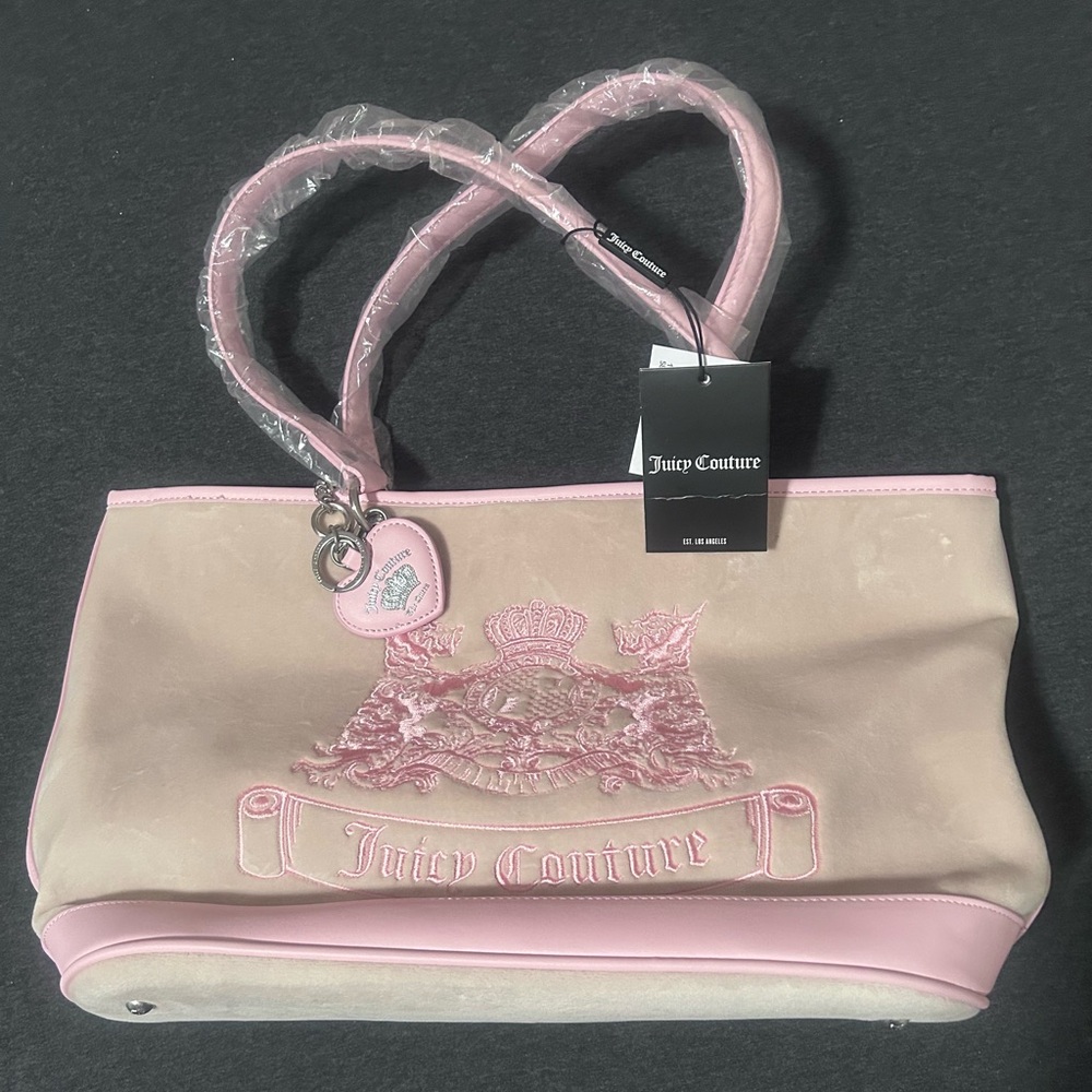 Juicy Couture Twig Scottie Dogs Tote Bag Pink Velour Rare Shopper NWT - Picture 9 of 12